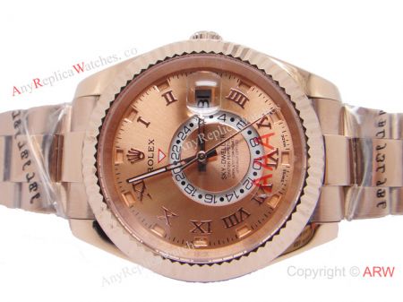 Replica Rolex Sky Dweller Rose Gold Watch 40mm with Working Time Zone